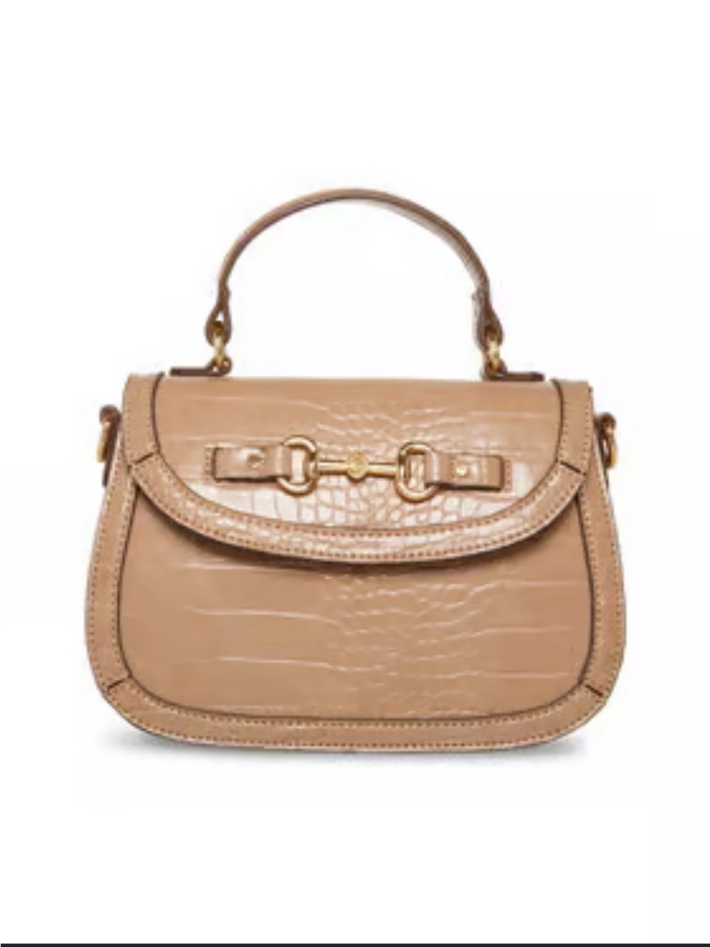 Anne Klein Croc Embossed Horsebit Satchel Crossbody Bag Chestnut
